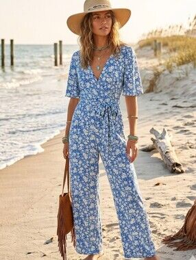 F&F Floral Wide Leg Jumpsuit Size 8